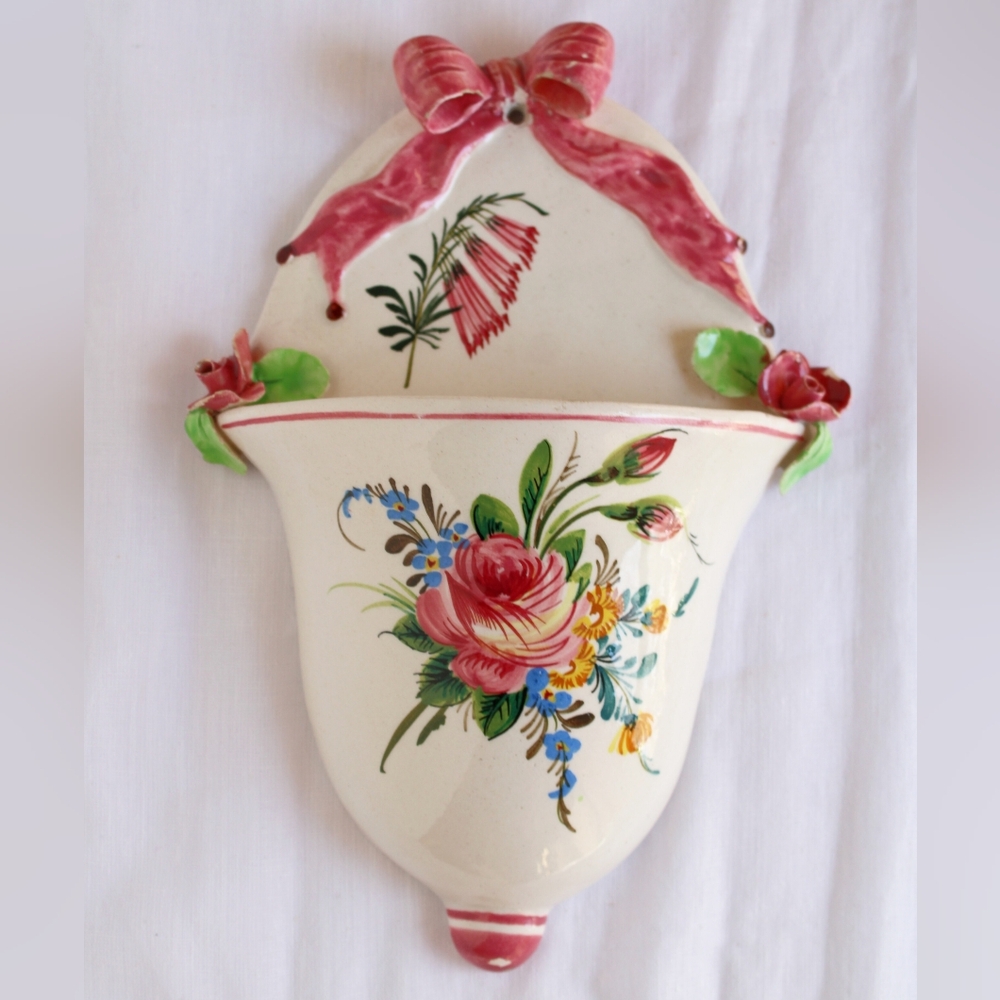 Rare Vintage Italian Handpainted Ceramic Wall Pocket/Vase